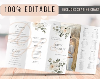 Digital Template Trifold Wedding Program Template With Wedding Seating Chart Ceremony Program Wedding Day Wedding Itinerary Schedule Events