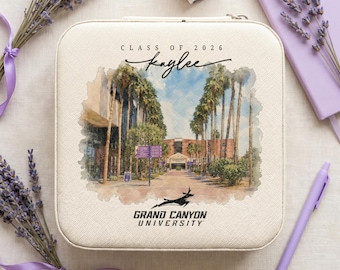 Estojo de viagem personalizado para joias da GCU - Presente de formatura para ex-alunas da Grand Canyon University, turmas de 2026, 2027 e 2028.