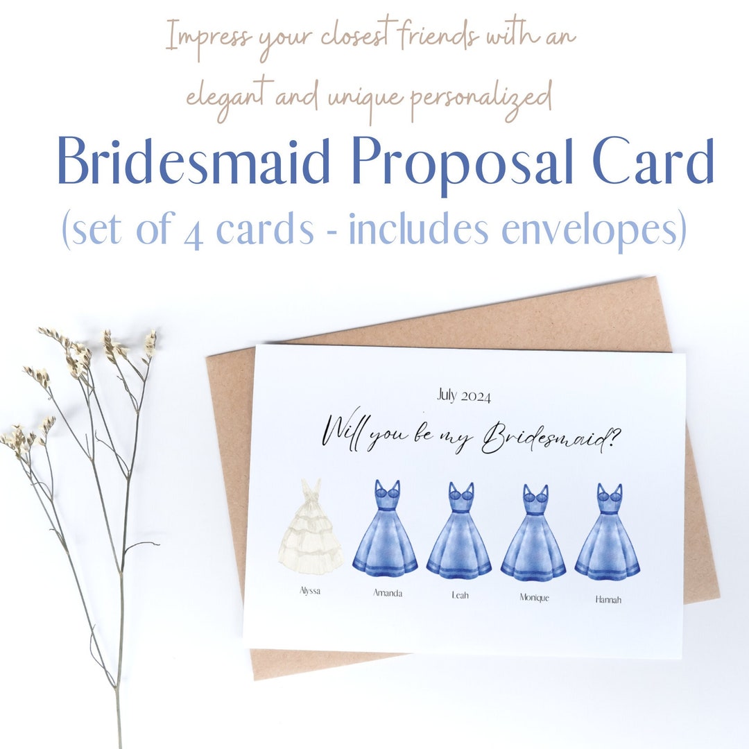 Custom Bridesmaid Proposal Card (set of 4) Will You Be My Bridesmaid ...
