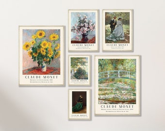 Monet Set of 6 Prints - Eclectic Gallery Wall Art Set, Claude Monet Print, Monet Exhibition Poster, Vintage Home Decor