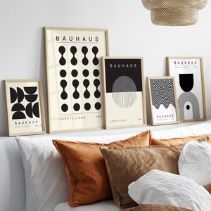 Black Bauhaus Prints Set of 5 | Mid Century Art Prints, Bauhaus Poster Set, Modern Wall Art, Minimalist Living Room Decor, Printable Art