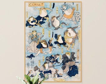 Japanischer Frosch Ukiyo-e Print: Samurai Frösche Wandkunst (Digitaler Download)
