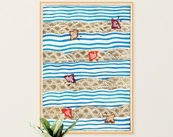 Japanese Woodblock Print: Abstract Seascape Wall Art (Digital Download)