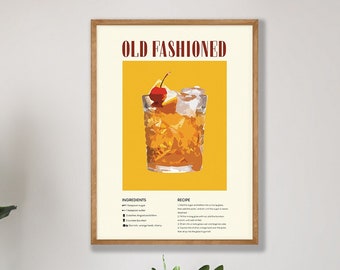 Old Fashioned Cocktail Recipe Poster - Bar Wall Art (Digital Download)