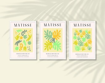Gelbe Matisse Drucke 3er Set No2 | Matisse Wandkunst, Matisse Poster Set, Boho Floral druckbare Kunst, Schlafzimmer Wanddekor, moderne Wandkunst