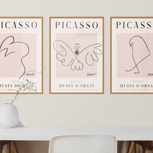 Pablo Picasso Printable Art SET of 3 - Picasso Poster, Picasso Wall Art, Butterfly Wall Art, Museum Exhibition, One Line Art, INSTANT DOWNLD