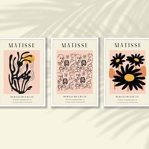 Pink Matisse Prints Set of 3 | Matisse Wall Art, Matisse Poster Set, Floral Wall Art, Modern Wall Art Decor, Boho Living Room Decor