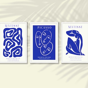 Blue Matisse and Picasso Prints Set of 3 | Matisse Wall Art, Matisse Poster Set, Blue Wall Decor, Modern Wall Art, Boho Living Room Decor