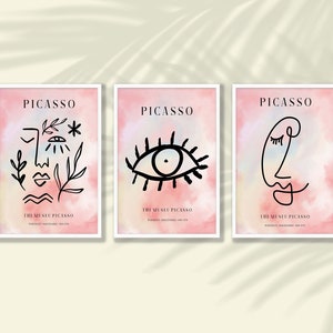 Pink Picasso Prints Set of 3 | Picasso Wall Art, Picasso Poster Set, Modern Wall Art, Abstract Wall Art, Kitchen Decor, Living Room Decor