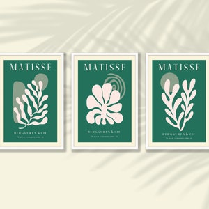 Green Matisse Prints Set of 3 | Matisse Wall Art, Matisse Poster Set, Modern Wall Art Decor, Minimalist Digital Prints, Boho Home Decor