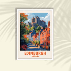 エジンバラ旅行ポスター - ヴィンテージ旅行プリント、レトロな都市イラスト、スコットランドポスター、印刷可能なウォールアート