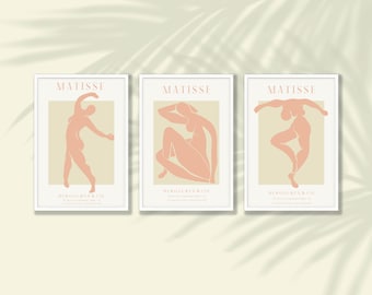 Rosa Matisse-tryck, set om 3 | Matisse-väggkonst, Matisse-affischset, galleriväggdekor, rosa kvinnotavlor, modern väggkonst, bohemisk väggdekor