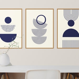 Blue Boho Wall Art Prints | Mid Century Art Prints, Geometric Prints, Modern Wall Art Decor, Minimalist Digital Prints, Boho Style Art Print