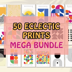 50 Eclectic Mega Bundle Gallery Wall Set - Bauhaus Prints, Bauhaus Wall Decor, Abstract Art Print, Gallery Wall Art,Modern Living Room Decor