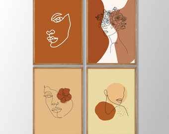 Boho lijn vrouw prints SET VAN 4 | Mid Century Art Prints, lijntekening kunst, moderne Wall Art Decor, minimalistische digitale print, Boho Home Decor