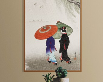 小原古邨版画「雨の中の二人の女」（デジタルダウンロード） - Etsy 日本