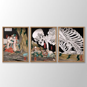 Digital Japanese Skeleton Prints Set of 3 | Kuniyoshi Wall Art, Japanese Wall Decor, Japanese Poster, Japanese Print, DIGITAL DOWNLOAD