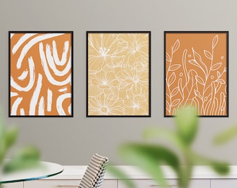Abstract Boho Wall Art Prints Set of 3  | Mid Century Art Prints, Geometric Prints, Modern Wall Art Decor, Minimalist Digital Prints