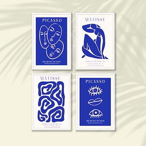 Blue Matisse and Picasso Prints Set of 4 | Matisse Wall Art, Matisse Poster Set, Blue Wall Decor, Modern Wall Art, Boho Living Room Decor