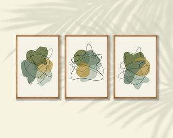 Green Abstract Art Prints: Mid-Century Modern Home Decor (Digital Download)