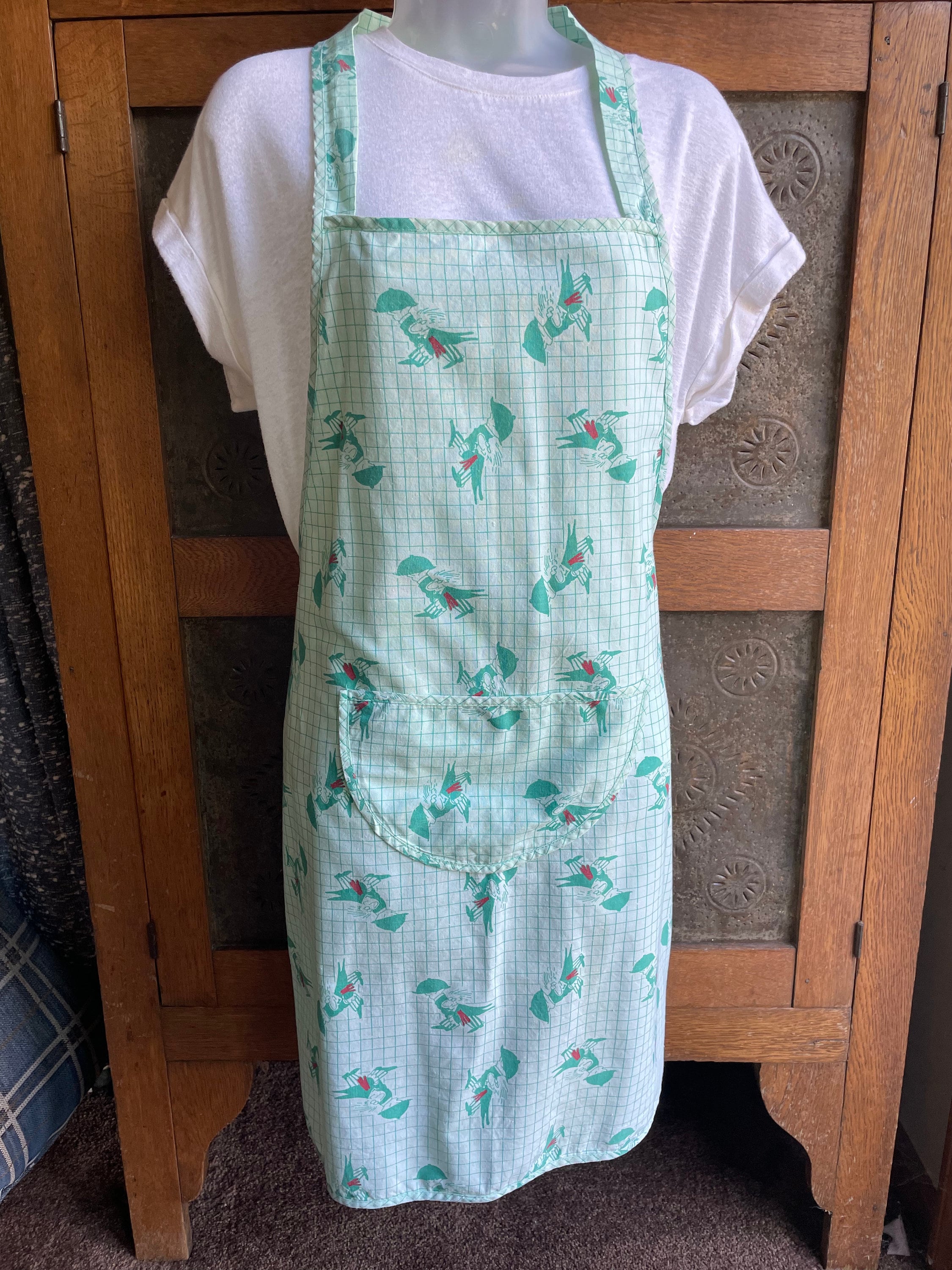 【vintage】50s green cotton apron Vintage 1950s Kitchen Mid Century Light Green Full Apron - Etsy
