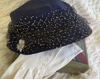 Vintage Mid Century Ladies Navy Hat 1950s