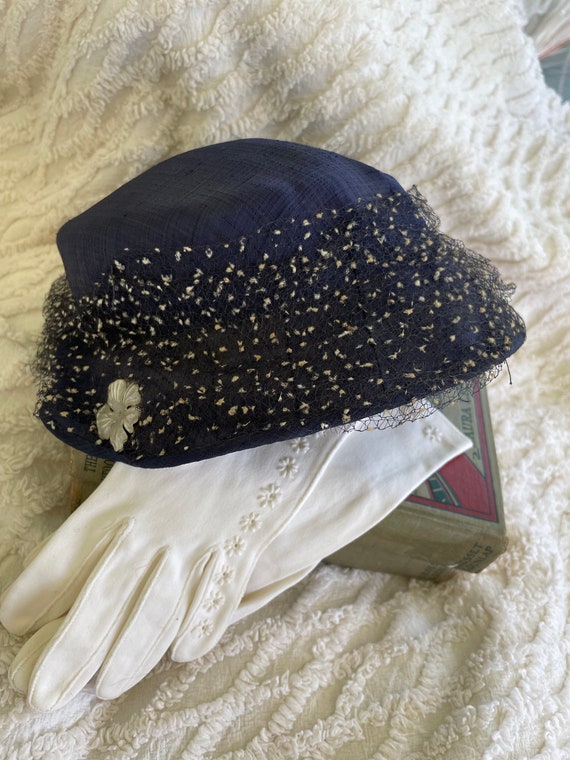 Vintage Mid Century Ladies Navy Hat 1950s