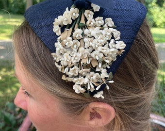 Ladies Navy Half Hat Fascinator 1950s