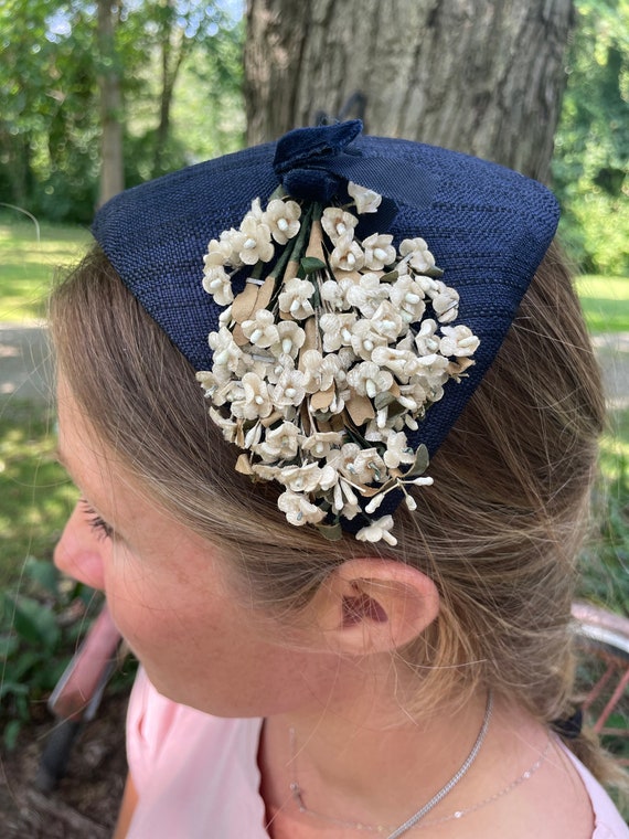 Ladies Navy Half Hat Fascinator 1950s