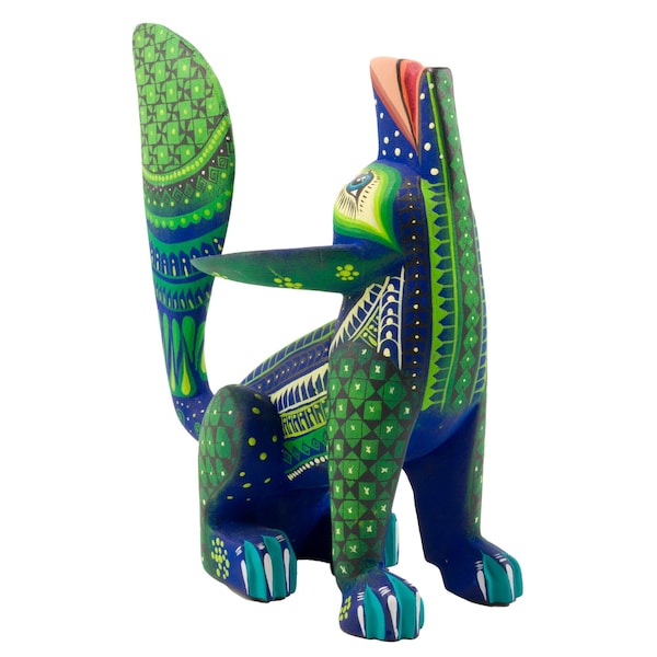 Coyote Alebrije, Blue & Green Coyote, Wood carving, Statement decor, Mexican Craftsmanship, Coyote decor,   sculpture, Oaxacan statue