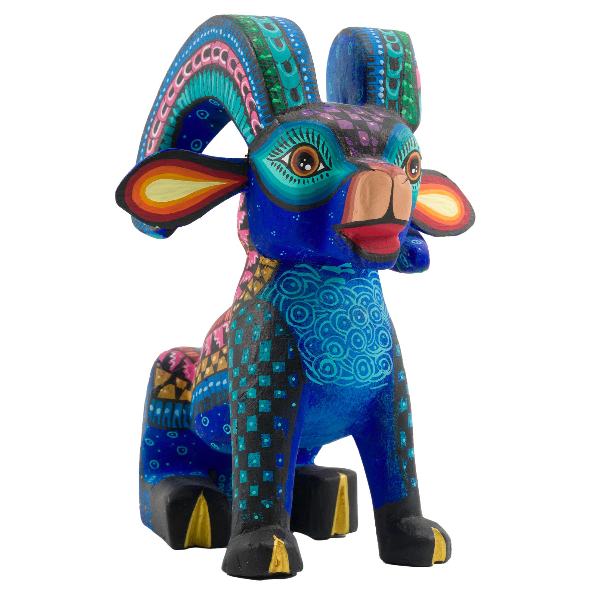 Purple Ram Alebrije Oaxacan Wood Carving with Flowers main image 1