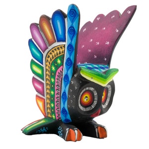 Owl Alebrije, Multicolored Owl, Wood carving, Statement decor, Mexican Craftsmanship, Bird decor, sculpture, Oaxacan statue