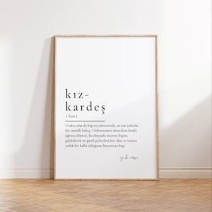 Kiz Kardes Sözlük | Aile | Kardes Hediye | Affiche de définition | Cadeaux personnalisés