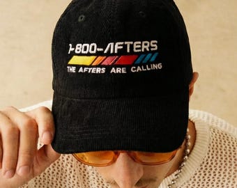1-800-Afters Are Calling Black Vintage Corduroy Embroidered Cap Rave Accessories Rave Fashion Festival Fashion EDM Merch Rave Outfit Fun Hat