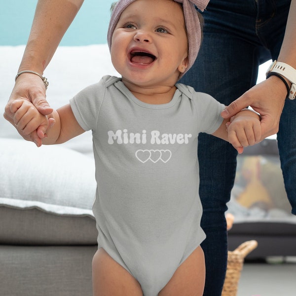 Mini Raver Baby Short Sleeve Onesie®, Baby Bodysuits, Rave Baby Outfit, Baby Rave Outfit, Baby Raver, Baby Festival Shirt, Fun Gift For Baby