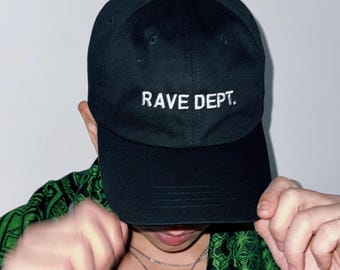 Rave Dept. Black Classic Embroidered Dad Cap, Rave Hats, Rave Accessories, Rave Fashion, Rave Outfit, EDM Hat, Rave Gift, Music Festival Hat