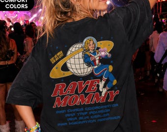 Ropa retro vintage Y2K para mamás rave, colores cómodos, atuendo para festivales de música, ropa rave, camiseta de fiesta, camiseta rave para mujer, EDM, camisetas de verano