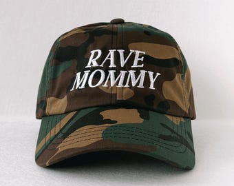 Rave Mommy Green Camo Classic Rave Embroidered Dad Cap, Rave Hat, Rave Accessories, Rave Outfit, Rave Fashion, Music Festival Hat Rave Merch
