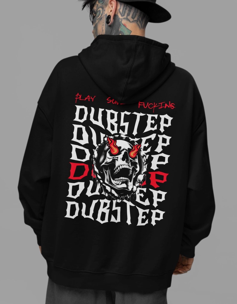 Play Some F*cking Dubstep, Rave Hoodie, Festival Outfit, Rave Outfit, Music Festival Shirt, Dubstep Riddim, Rave Wear, Rave Skull Headbanger immagine 1