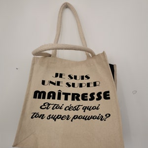Two-tone jute tote bag. Mistress Gift. Square shape.
