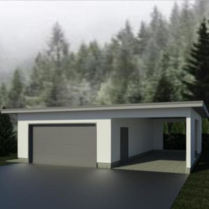 Modern 2 car garage + carport