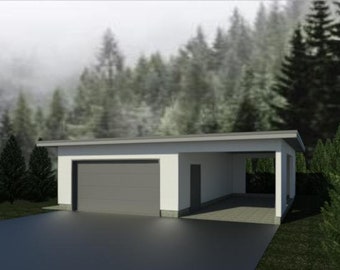 Modern 2 car garage + carport