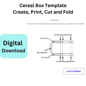 EDITABE Printable Miniature Cereal Cover Template size 1.25 Inc H by 1 Inc W by 0.25 Inch Depth