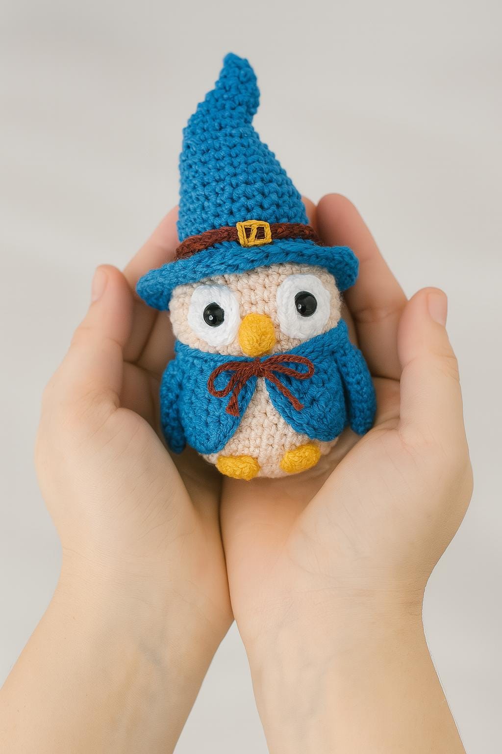 Hand Made childs toy little owl with blue hat and cloak