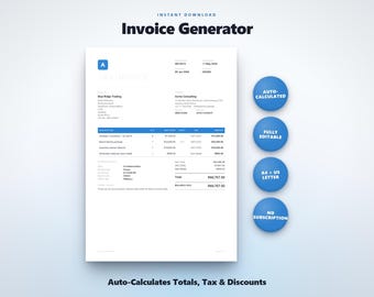 Invoice Generator with Auto Calculation | Editable Invoice Template for Freelancers | Instant PDF, No Subscription