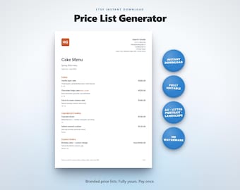 Price List Template | Rate Sheet Generator | Service Menu PDF | Tiered Pricing Guide | Small Business | Instant Download | OneFile