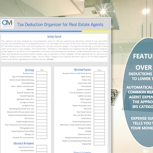 Updated for your 2024 taxes! Realtor / Real Estate Agent Tax Deduction Organizer Download| Excel | Save On Taxes | Tax Write Offs