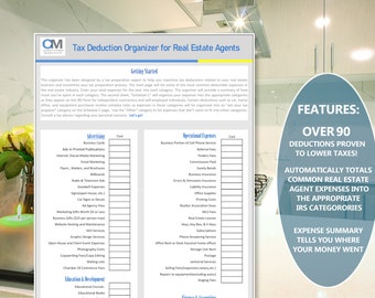 Updated for your 2024 taxes! Realtor / Real Estate Agent Tax Deduction Organizer Download| Excel | Save On Taxes | Tax Write Offs