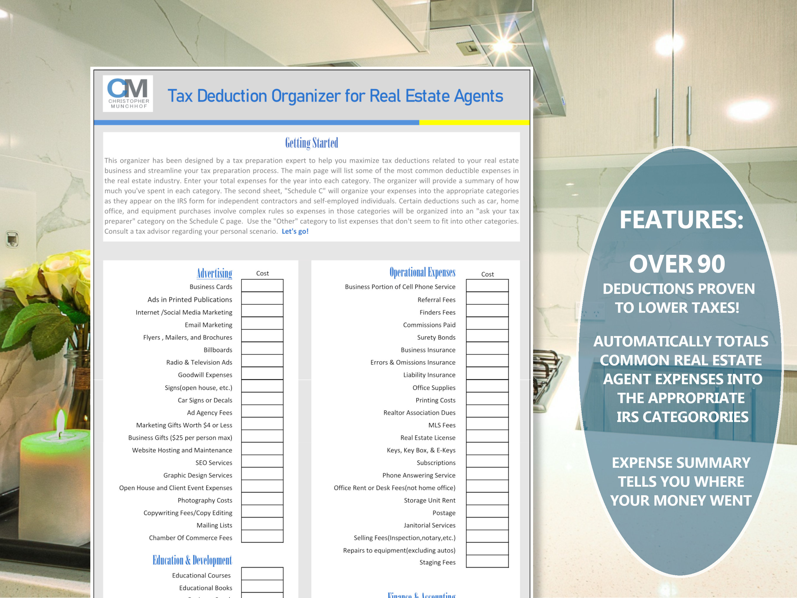 Realtor / Real Estate Agent Tax Deduction Organizer Download Excel Save