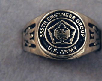 555th Engineer Group insignia ring unit rings US Army &quot;The Triple Nickel&quot; , &quot;Willing and Able&quot;